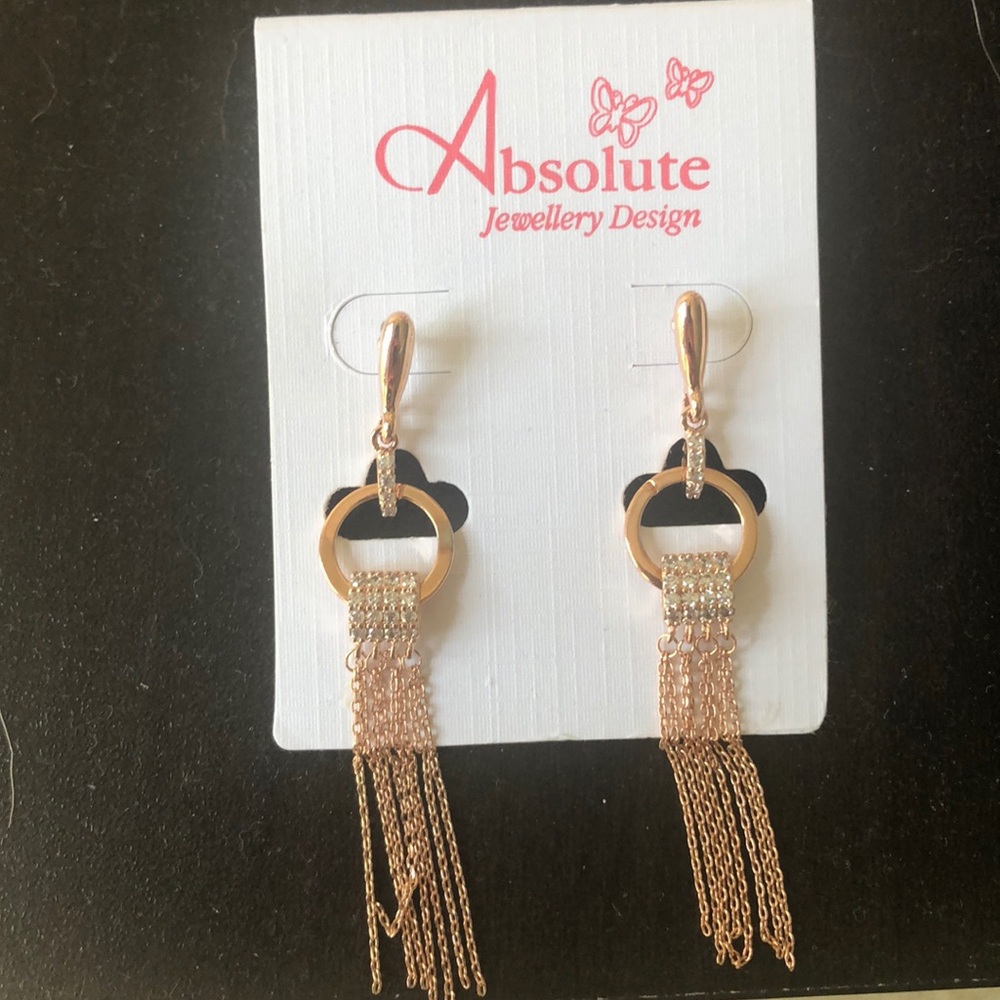 Rose Gold, tiny diamond dangle earrings.